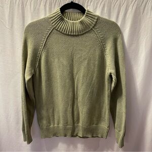 Jeanne Pierre‎ 100% Cotton Mock Neck Sage Sweater Large Knit Minimalist Mature